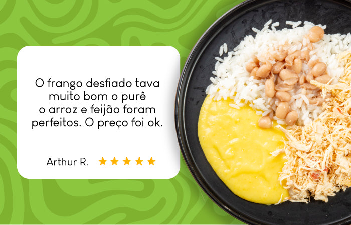 Avaliação da  da Refeição de Frango Desfiado, Purê de Mandioquinha, Arroz e Feijão