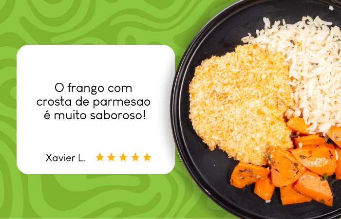 Avaliação da da Refeição Frango com Crosta de Parmesão, Arroz com Ervas e Cenouras Glaceadas