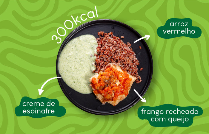 Ingredientes da Refeição Frango Recheado com Queijo, Creme de Espinafre e Arroz Vermelho