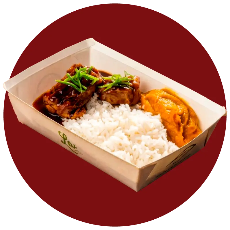 Costela suína, arroz japonês a purê de abóbora — collection