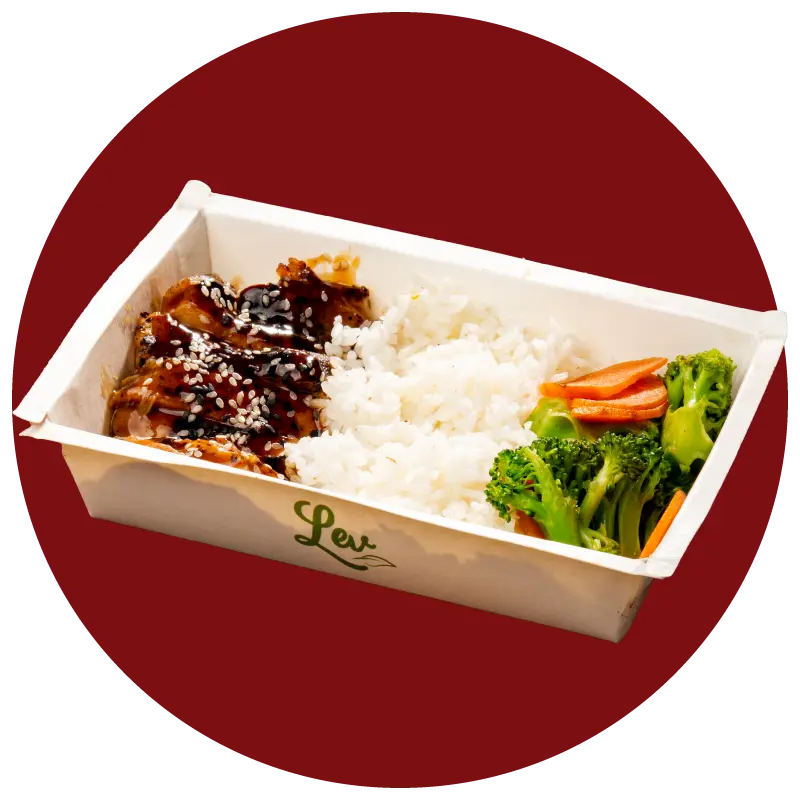 Frango teriyaki, arroz japonês e legumes — collection